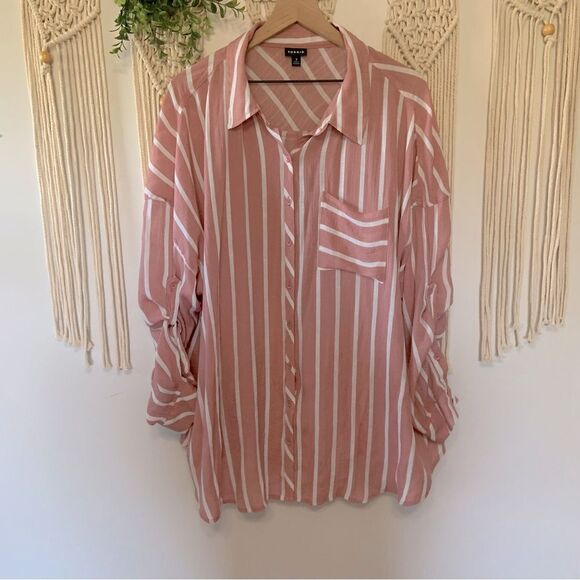 TORRID Lindsay Drop Shoulder Button Down Top Dusty Pink Size 3 3X 22 24 - Picture 3 of 12